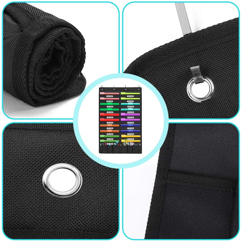 Sinzip Heavy Duty 20 Pocket Door Hanging File Organizer with Name Tag Holders, Black Wall Storage Pocket Charts with 4 Hangers, Great for Classroom, School, Home or Office Use (20 Nametag Pocket) - Image 2